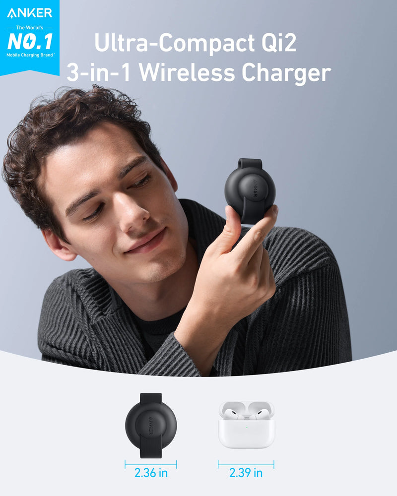 Anker MagGo 3-In-1 Folding Wireless Fast Charger Black